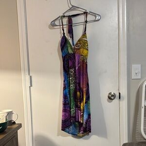 Colorful Backless Halter Dress
